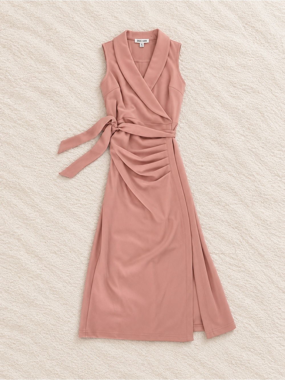 Grace Karin Sleeveless Wrap Midi Dress in Dusty Rose